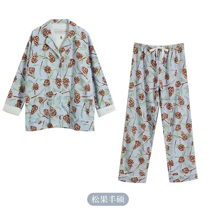 2025 pyjama costume 100% coton 2 pièces ensemble femmes imprimer dessin animé vêtements de nuit à manches longues pantalon ensemble automne vêtements de détente vêtements de maison
