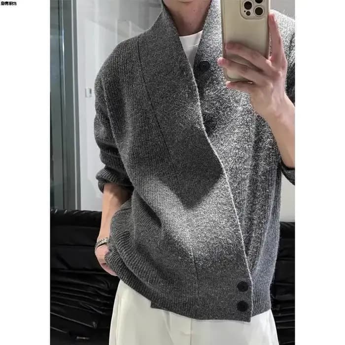 Cardigan taoïste Robe pull hommes automne hiver Style ample décontracté fleur gris
