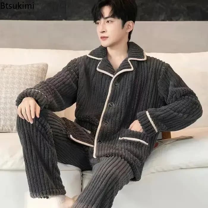 Nouveaux ensembles de pyjamas en flanelle pour hommes 2025 – Collection automne-hiver – Chauds