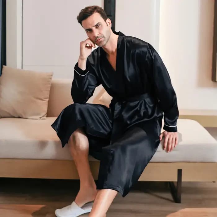Pyjama en soie fine surdimensionné pour hommes peignoirs à manches longues vêtements de maison