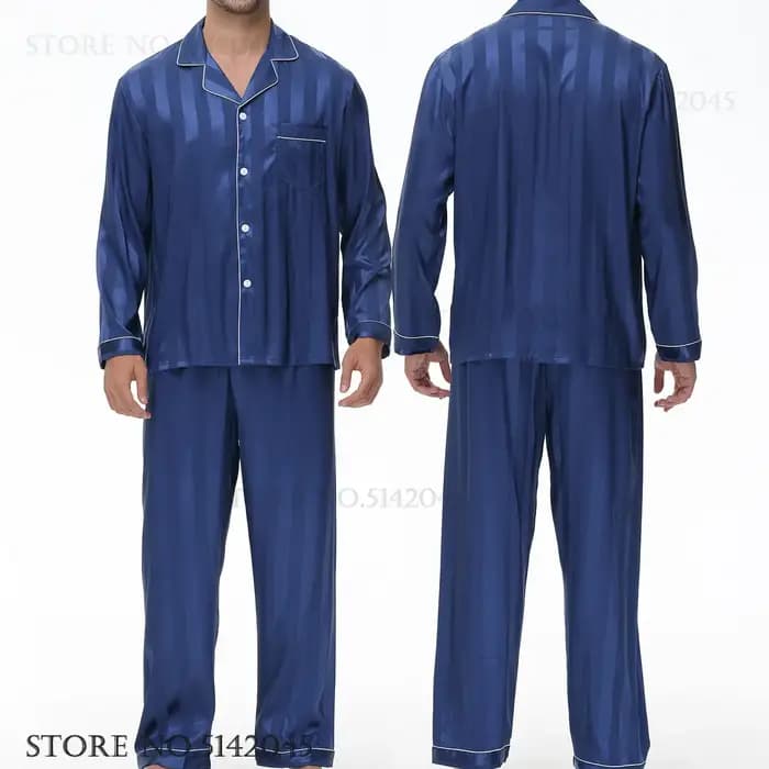 Ensemble de pyjamas en satin bleu marine pour hommes