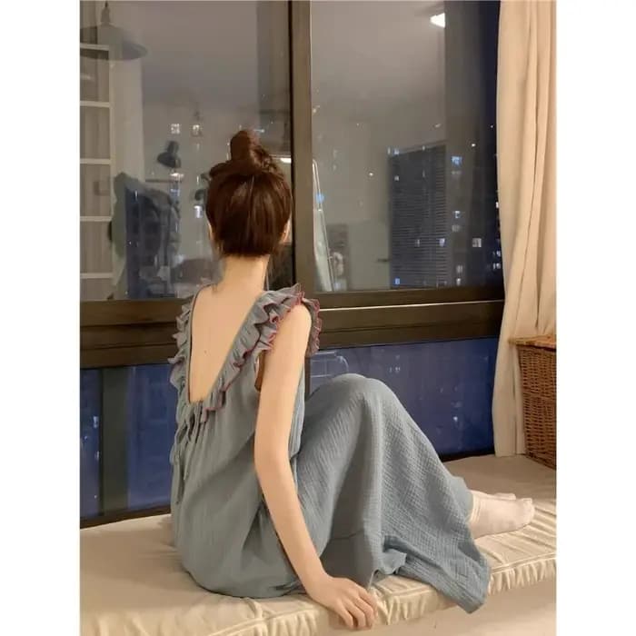 Robe pyjama femme Sexy dos nu chemise de nuit sans manches volants vêtements