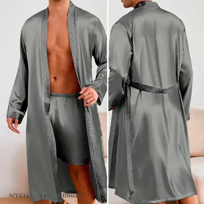 Printemps été hommes Robe longue ensemble short et haut Pyjamas soyeux Satin Kimono peignoir
