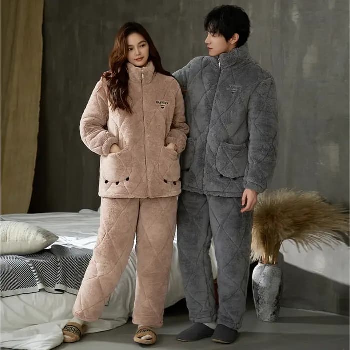 Épais chaud hiver Couple pyjamas ensemble 3 couches pince coton pyjamas décontracté doux M-3XL amoureux Homewear vêtements