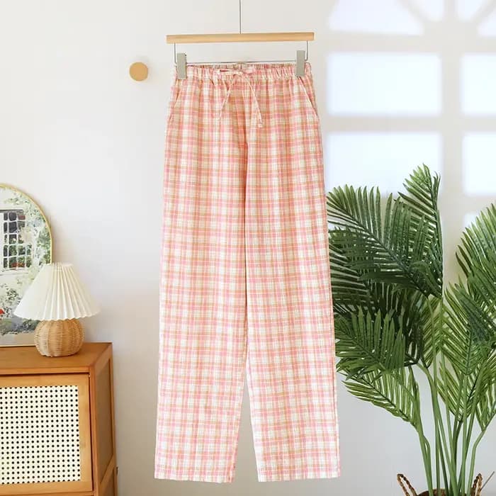 Pantalon de pyjama en pur coton pour Couple, pantalon pour hommes et femmes, Plaid, taille élastique, bas de sommeil, ample, loisirs, printemps et automne