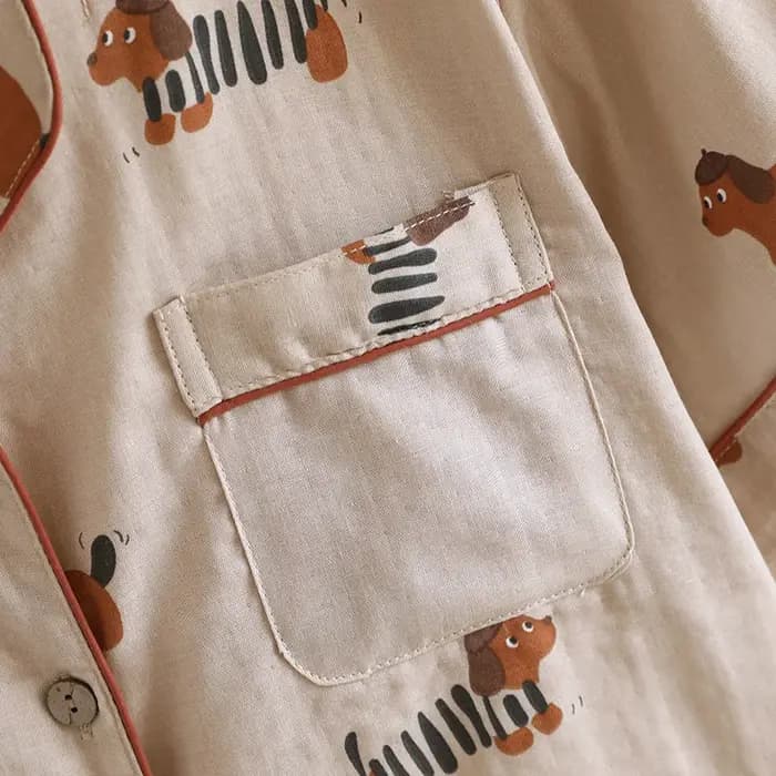 Nouveau 2026 pyjamas pour femmes hommes Couple coton teckel imprimé salon vêtements de nuit à manches courtes Shorts pyjama ample ensemble saucisse 51090