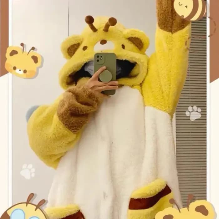 Femmes Robe mignonne en peluche épais vêtements de nuit épaissi chaud flanelle dessin animé sac de couchage Animal une pièce pyjamas hommes femmes Homewear