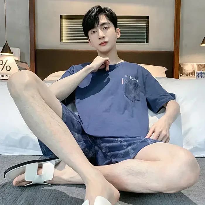 Hommes grande taille vêtements de salon mode coton pyjamas été court Pj ensemble kaki cerf imprimé é