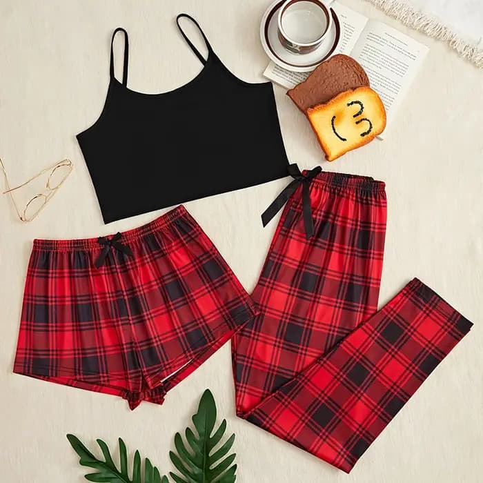 Ensemble de pyjama imprimé à carreaux pour femmes