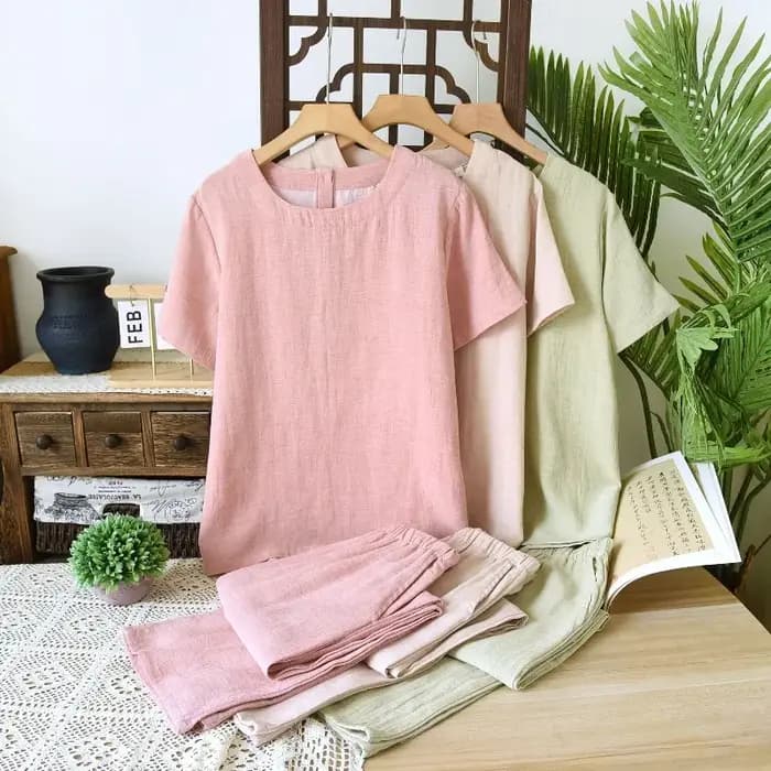 Ensemble pyjama minimaliste japonais en mélange de coton et de lin
