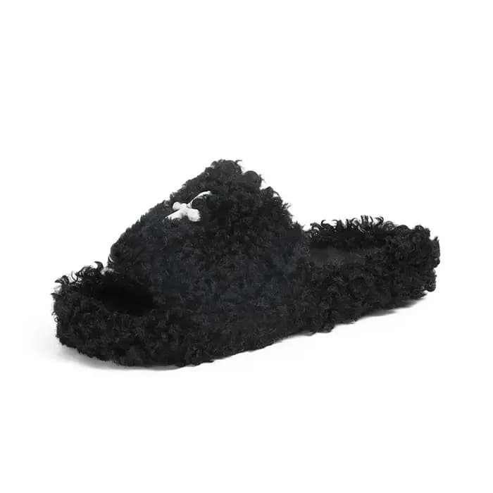 2025 pantoufles en laine bouclée femmes chaussures en fourrure d'agneau épaissir semelle plate-forme diapositives dames
