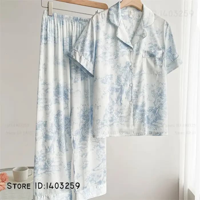 Nouveau femmes Pijamas soyeux Satin 2 pièces Pyjamas ensemble vêtements de nuit printemps automne pantalon
