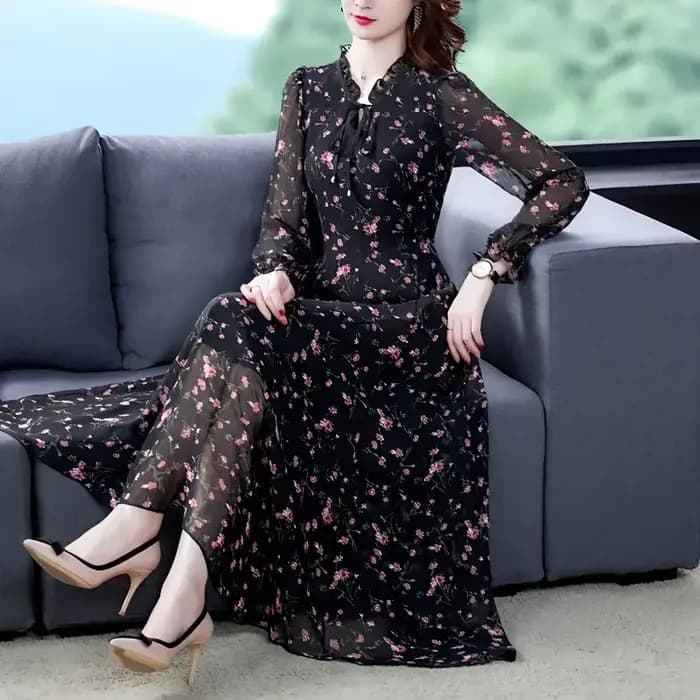 Femmes été en mousseline de soie imprimé robes 2025 printemps été longue élégante robe à cordon femme grande taille