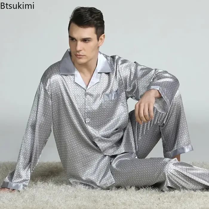 Ensemble pyjama homme printemps-été 2026 – Hauts et pantalons à manches longues en satin