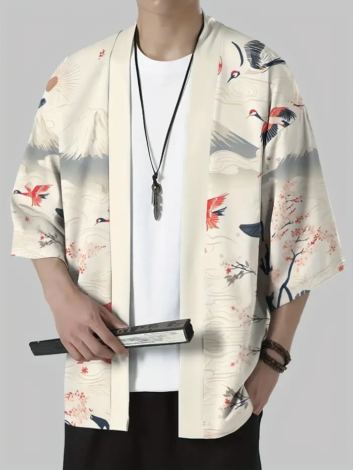 Kimono japonais pour homme 2026 – Robe Yukata traditionnelle japonaise à motifs culturels en relief – Vêtement