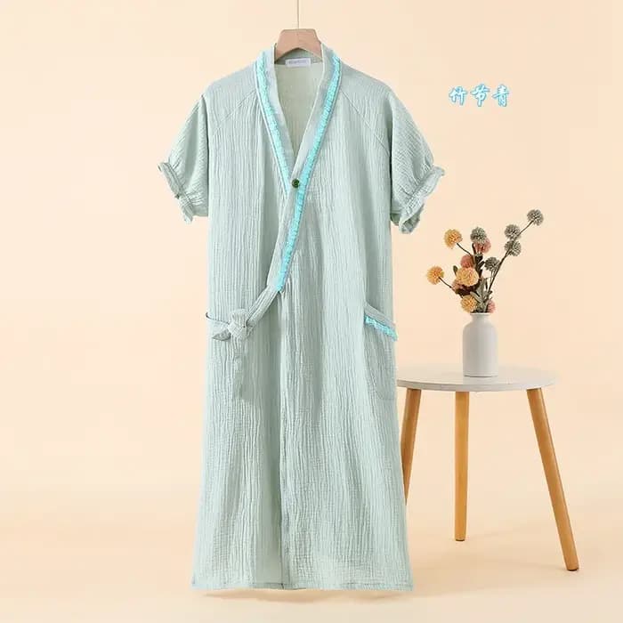 Kimono à manches courtes Robe de nuit dentelle couleur bloquée sangle peignoir Homewear mignon Sweat vapeur femmes vêtements