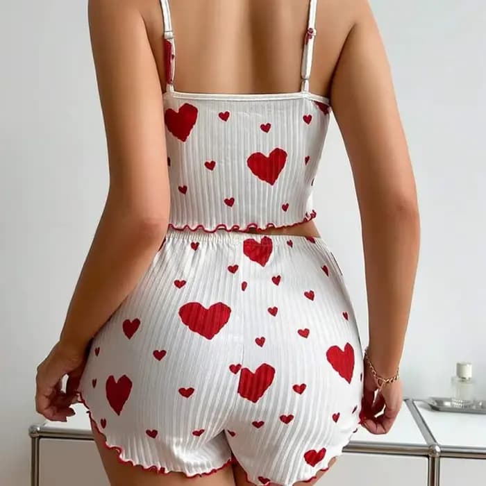 Ensemble pyjama blanc pour femme avec imprimé cœur