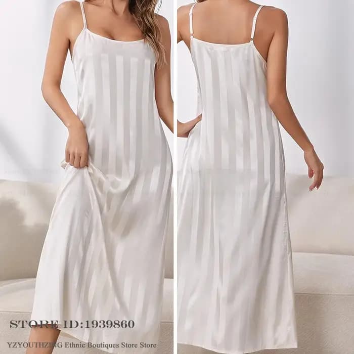 Élégant femme longue Robe chemise de nuit ensemble vêtements de détente rose rayure soie Satin Kimono peignoir