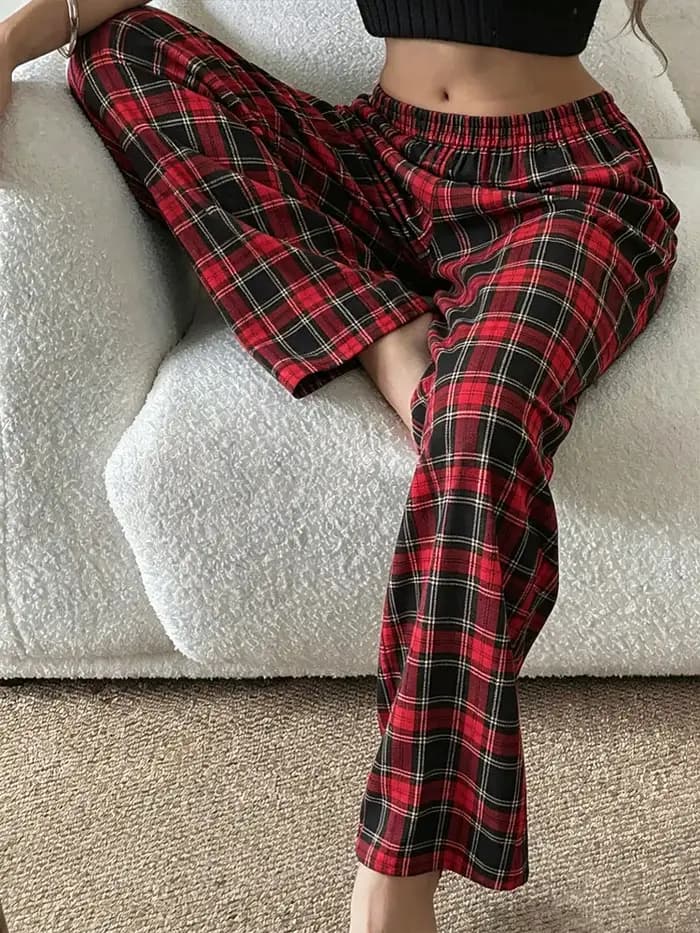 Nouveau pantalon de pyjama à carreaux rouge et noir 2026 – Doux