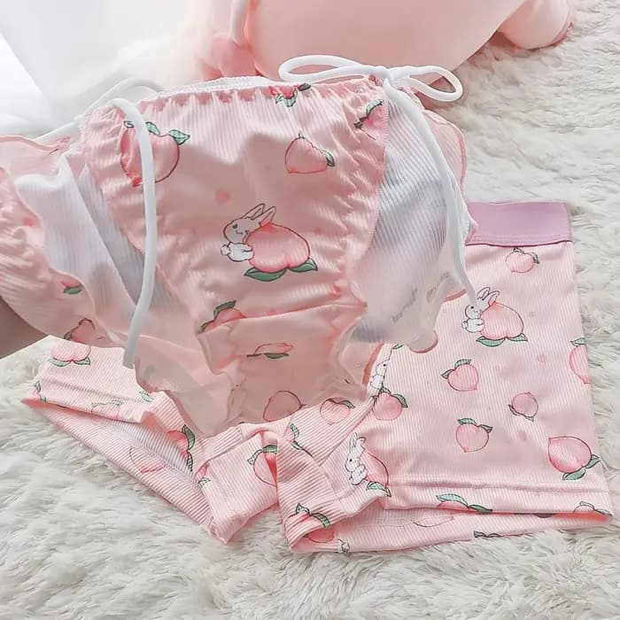 2 pièces mignon Couple ensemble de sous-vêtements hommes Boxer Shorts Loli dentelle culotte fil coton
