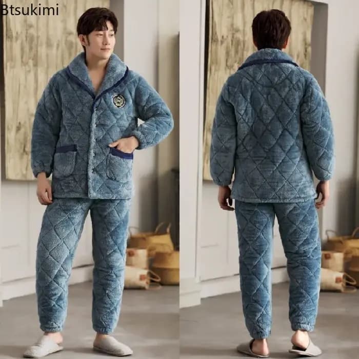 Pyjama trois couches épais en molleton de corail pour hommes