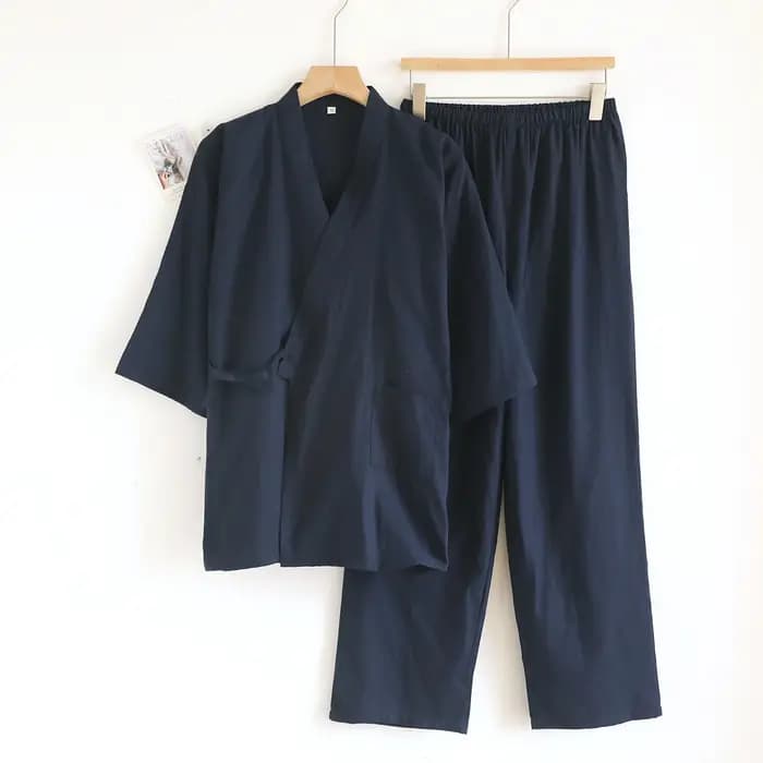 Ensemble de pyjamas kimono pour hommes, robes fines, coton, coupe At, grande taille, manches mi-longues, vêtements de nuit, printemps, automne, été