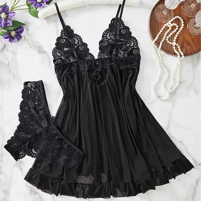 Ensemble de Lingerie en dentelle contrastée bleue