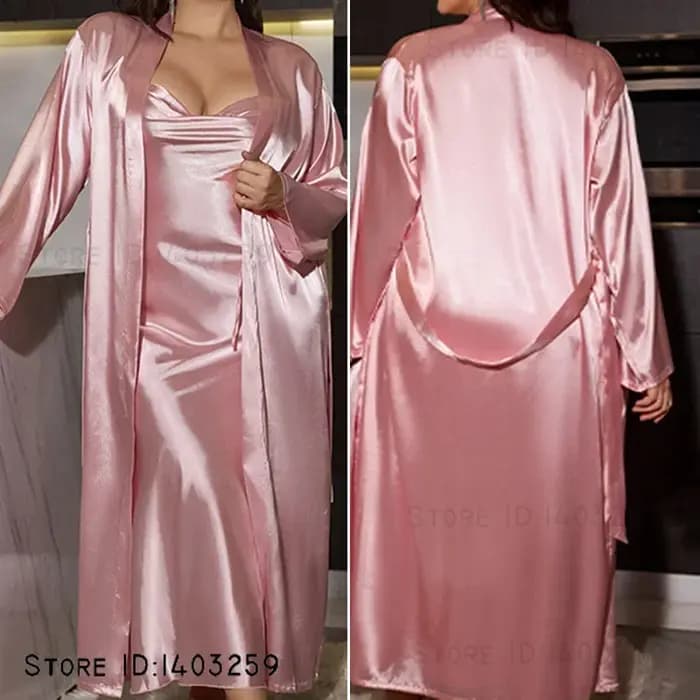 Grande taille 3XL-5XL femmes Twinset Robe ensemble chemise de nuit longue Kimono peignoir