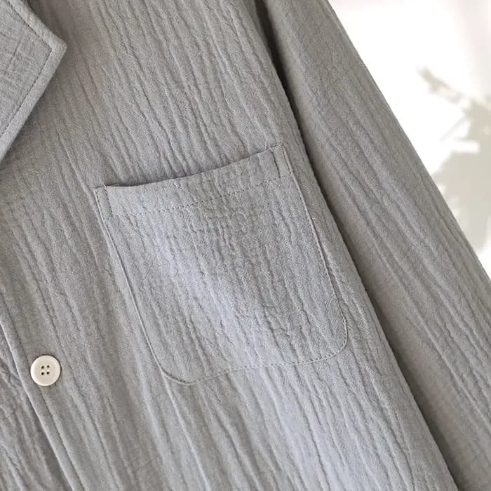 Pyjama fin à manches longues pour hommes, grande taille, vêtements de détente en gaze de coton pur, costume à revers, couleur unie, vêtements de nuit amples, printemps et automne