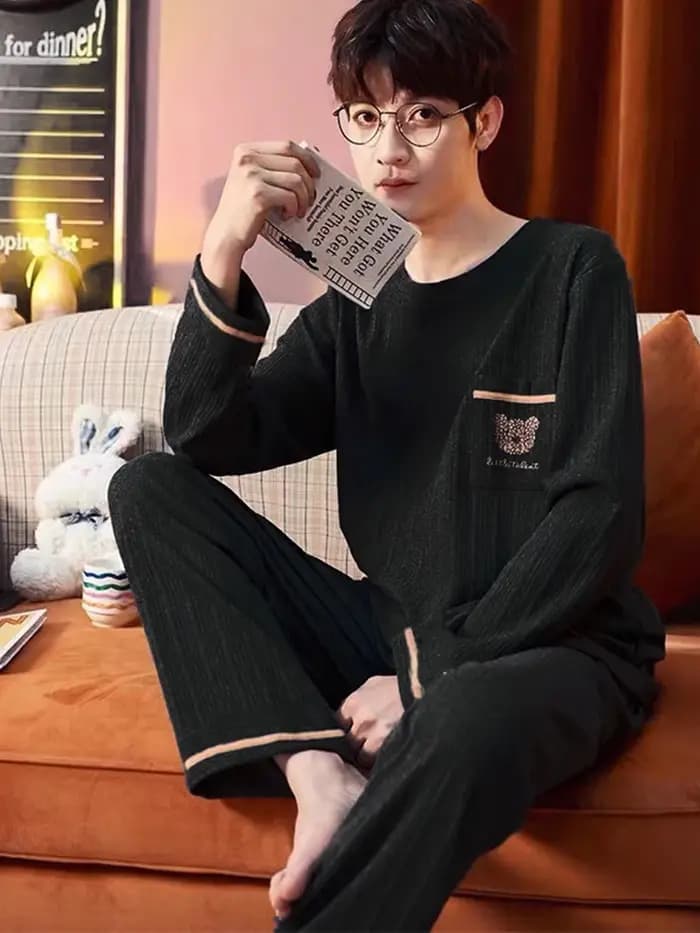 Pyjama à manches longues pour homme, pull pour adolescent, grande taille, vêtements de maison fins i