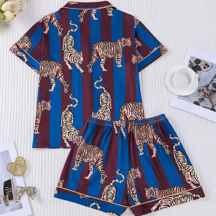 Ensemble de pyjama personnalisé à imprimé tigre rayé pour femmes