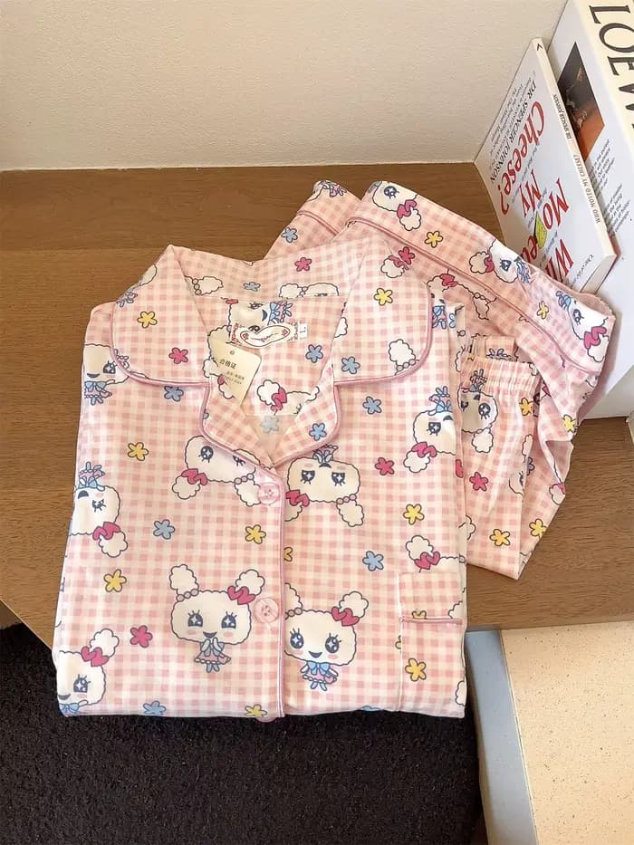 Ensemble pyjama imprimé Tamagotchi – Vêtements de nuit d'été en coton à manches courtes pour femmes (Shorts et haut