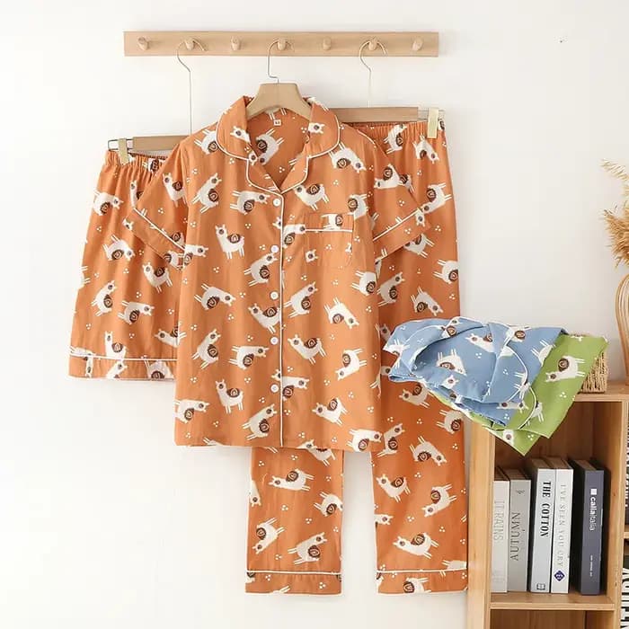Pyjama d'été trois pièces en coton pour femme
