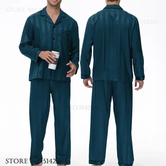 Ensemble de pyjamas en satin bleu marine pour hommes
