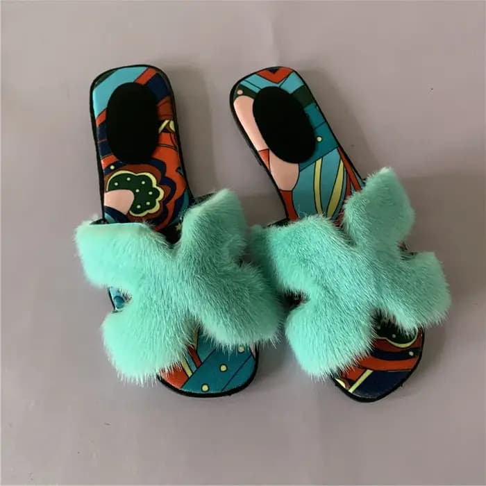 Chaussons moelleux en vraie fourrure de vison pour femme