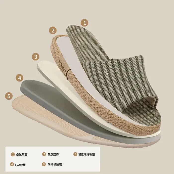 Pantoufles en coton et lin de style japonais pour femmes et hommes, chaussures de loisirs, style rayé, antidérapantes, pour couples, respirantes, pour la maison