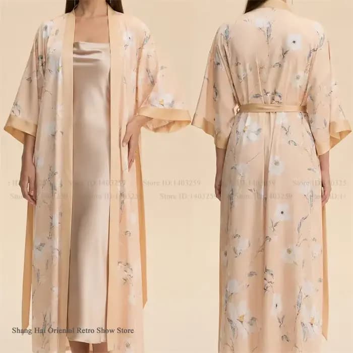 Ensemble 2 pièces de vêtements d'intérieur pour femme : Robe longue élégante à imprimé floral