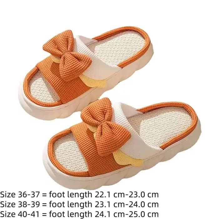 1 paire de pantoufles en lin pour femme antidérapantes avec nœud