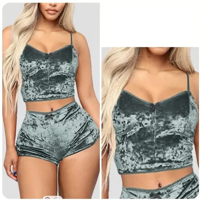 Ensemble de pyjama à bretelles sexy pour femmes, sous-vêtements confortables à col en V, vêtements pour la maison, velours, polyester, fibre, 2 pièces