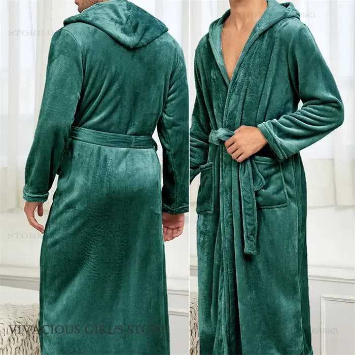 Flanne hommes Robe longue à capuche Kimono peignoir Robe Homewear automne hiver épaissir chaud vêtements de nuit déshabillé ample décontracté vêtements de nuit