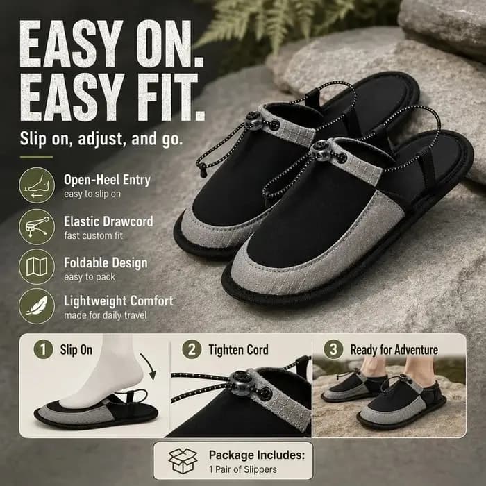 Chaussons de camping à séchage rapide, chaussures aquatiques pliables, sandales de plage antidérapantes réglables, légères pour voyage, hôtel, avion, intérieur et extérieur