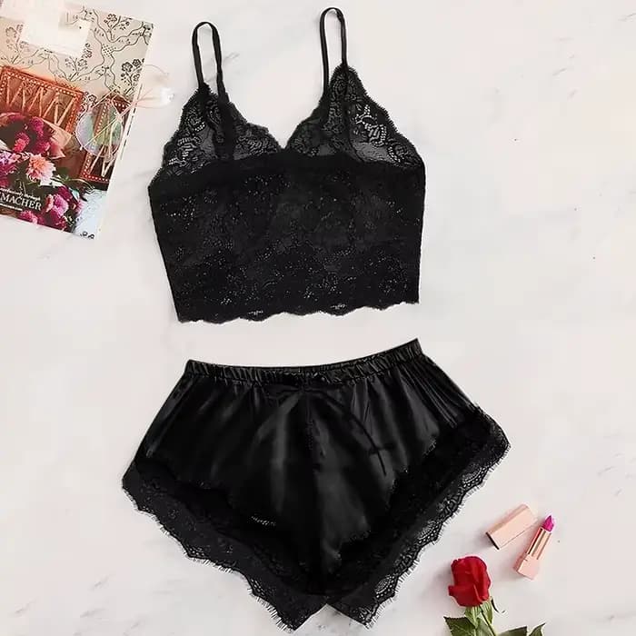 Ensemble pyjama 2 pièces Sexy en dentelle pour femmes