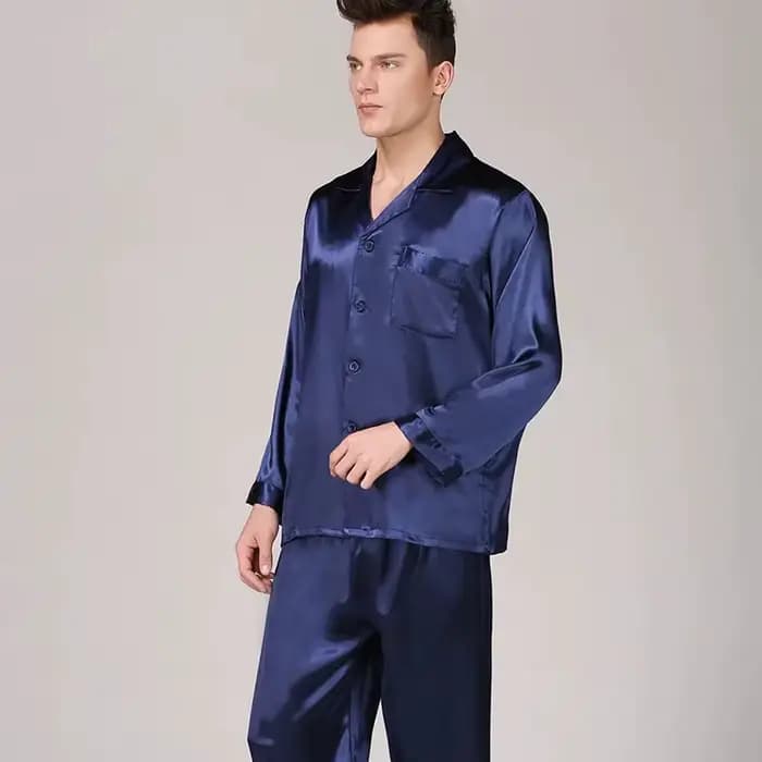 Pyjamas hommes printemps été mince glace soie luxueux coupe ample vêtements de maison costume mâle Satin