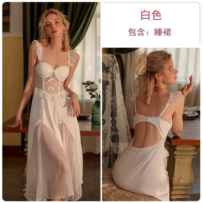 Ensemble de robe kimono en dentelle blanche pour femmes, vêtements de nuit d'été, peignoir, chemise