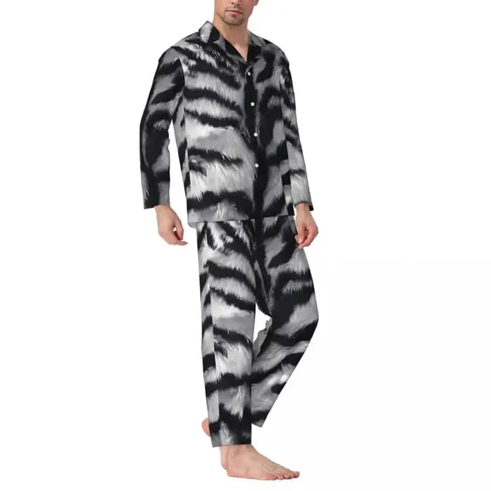 Pyjama 2 pièces imprimé tigre blanc pour homme