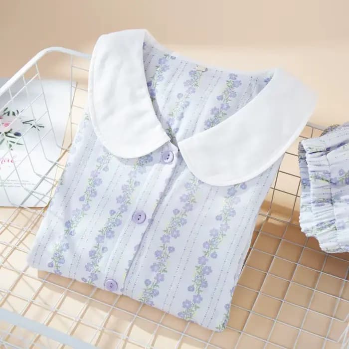 Cottagecore ensemble pyjama pour femmes 100% coton imprimé fleuri à manches longues vêtements de nuit doux col claudine