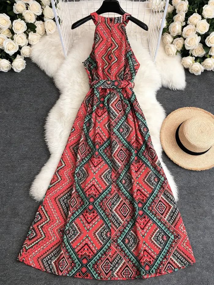 Robe longue pour femme, coupe trapèze, style Y2K streetwear, dos nu, imprimée, sans manches, élégante, pour la plage, décontractée, soirée, travail, 2026