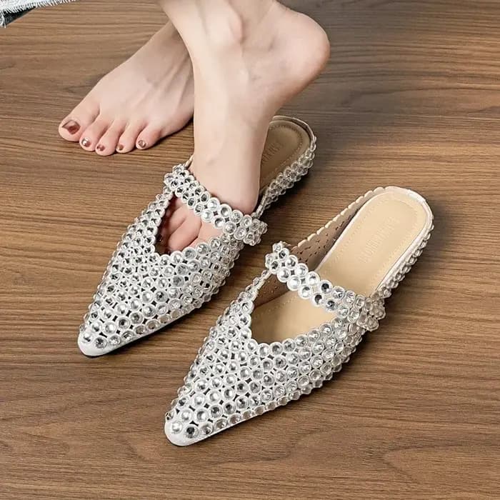Pantoufles à bout pointu avec strass pour femmes