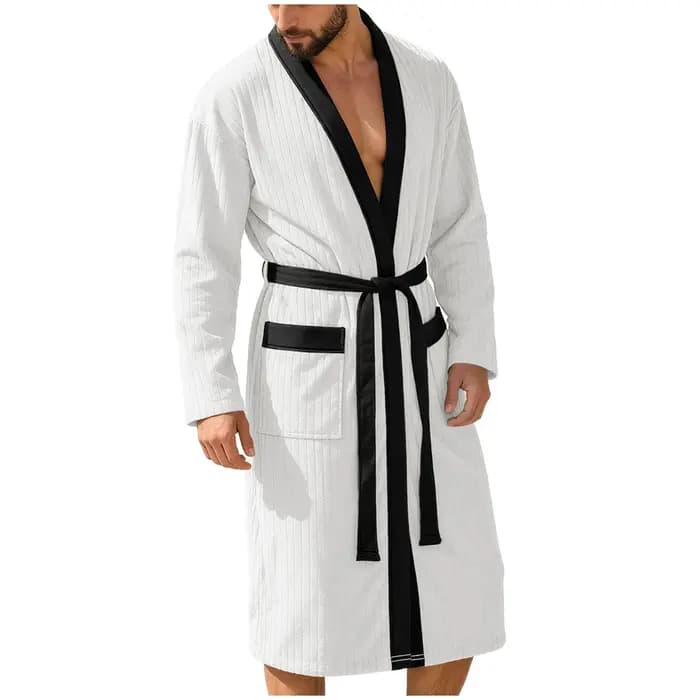 Peignoir en tricot grande taille pour homme, séchage rapide, avec ceinture, color block, long, pour piscine, tenue de nuit et détente masculine
