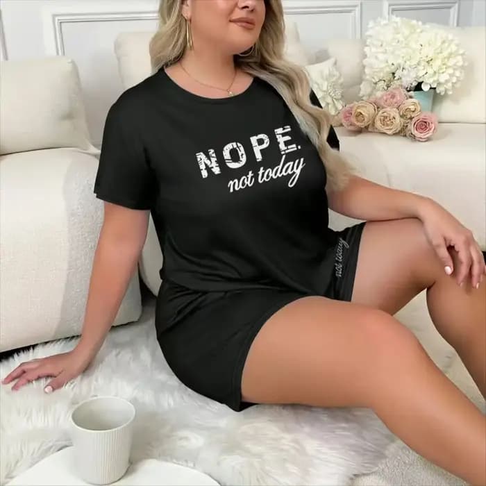 Ensemble de pyjama pour femmes grandes tailles - Imprimé cœur tendance